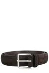 Orciani Cloudy Dark Suede Belt With Silver Buckle In Brown