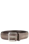 Orciani Cloudy Suede Belt With Classic Silver Buckle In Brown