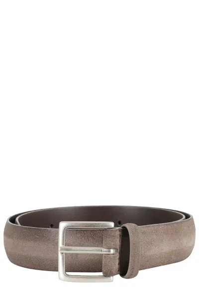 Orciani Cloudy Suede Belt With Classic Silver Buckle In Brown