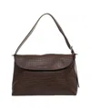 Orciani Crocodile Effect Shoulder Bag With Flap Closure And Adjustable Strap In Black