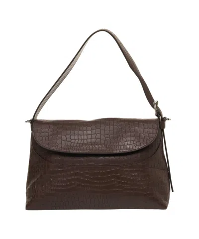 Orciani Crocodile Effect Shoulder Bag With Flap Closure And Adjustable Strap In Black