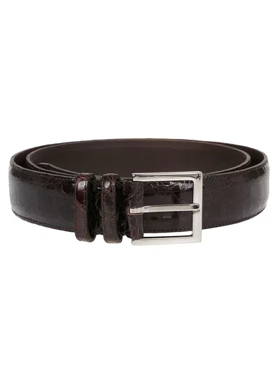 Orciani Crocodile-cow Leather Slim Belt In Brown