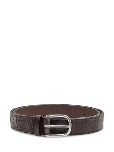 Orciani Crocodile-effect 100% Leather Belt In Ebano
