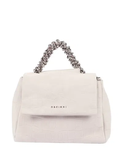 Orciani Crocodile-effect Chain-link Shoulder Bag In White