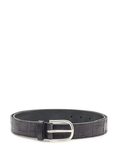 Orciani Crocodile-effect Leather Belt In Nero