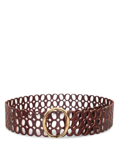Orciani Cut-out Design Brown Belt With Circular Buckle