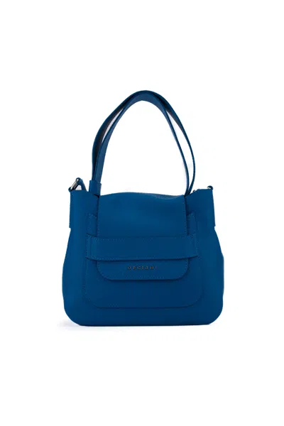 Orciani Dama Soft Midi Bag In Leather In Blu Elettrico