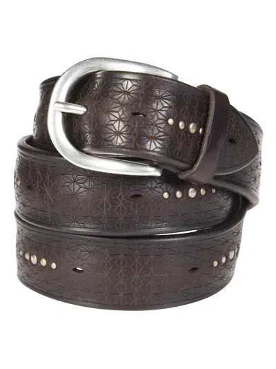 Orciani Dark Brown Leather Belt With Geometric Embossing