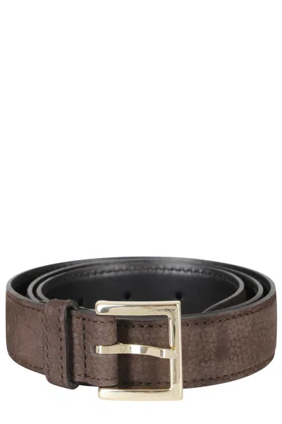 Orciani Dark Brown Nabucco Textured Calf Leather Belt In Grey