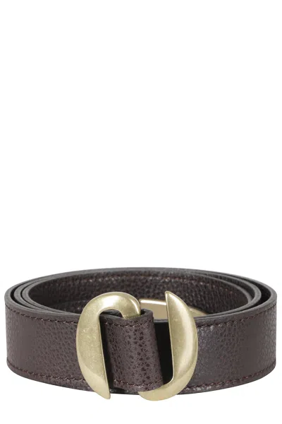 Orciani Dark Brown Pegaso Slim Embossed Leather Belt In Grey