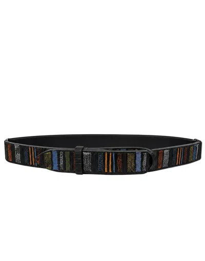 Orciani Dark Brown Stitched Leather Belt In Black