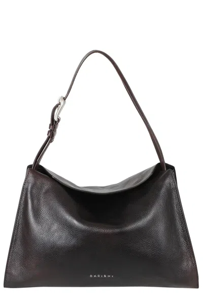 Orciani Dark Brown Trinity M Calf Leather Handbag In Black