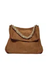 Orciani Hammered Nubuck Leather Shoulder Bag With Chain Handle In Brown
