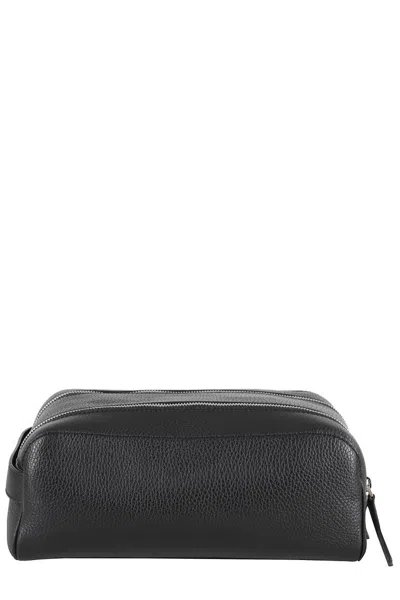 Orciani Double Compartment Black Pelle Beauty Case In Blue