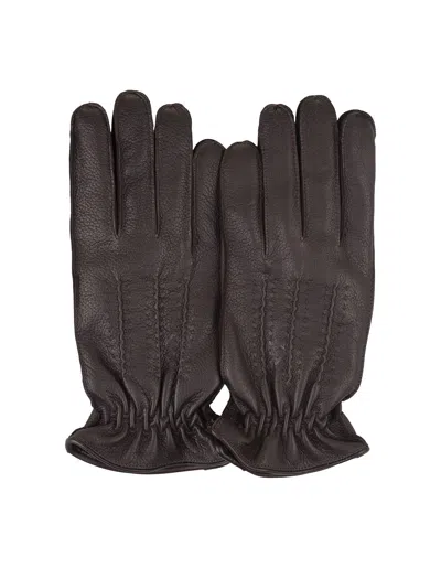 Orciani Drummed Gloves In Dark Brown Leather