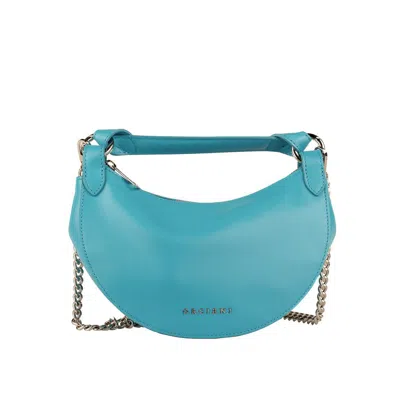 Orciani Dumpling Leather Aquarium Mini Bag With Shoulder Strap In Blue