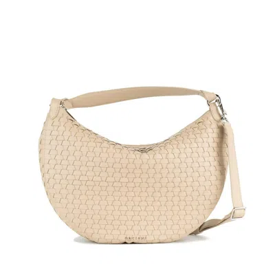 Orciani Dumpling Nappa Woven Midi Ivory Leather Shoulder Bag In White
