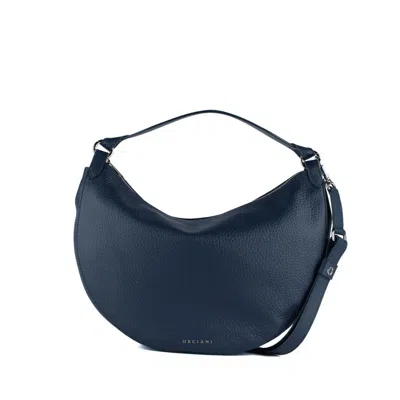 Orciani Dumpling Soft Large Nawy Leather Shoulder Bag With Shoulder Strap In Blue