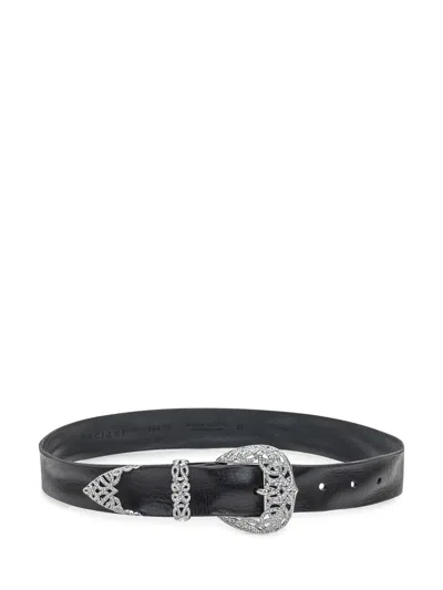 Orciani Elegantly Crafted Leather Belt With Jewel Buckle In Nero