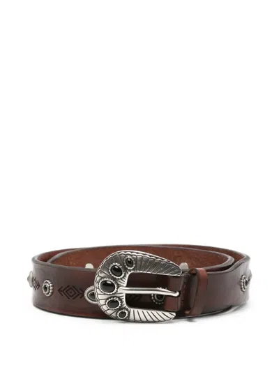Orciani Embellished Engraved-buckle Belt In Brown