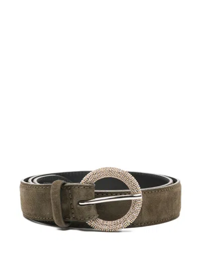 Orciani Embellished Round-buckle Belt In Green