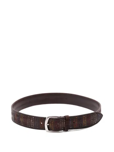 Orciani Embroidered Leather Belt In Brown