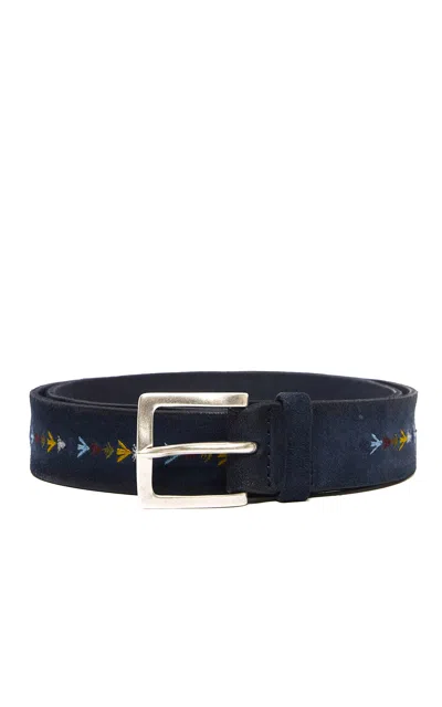 Orciani Embroidered Suede Leather Casual Belt In Blue