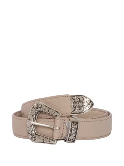 Orciani Engraved Buckle Leather Belt In Pink