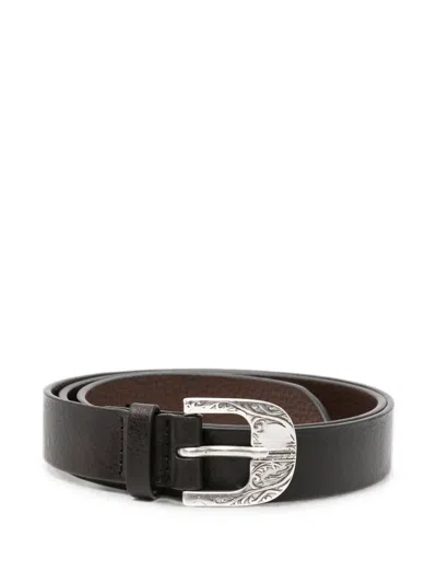 Orciani Engraved-buckle Leather Belt In Brown