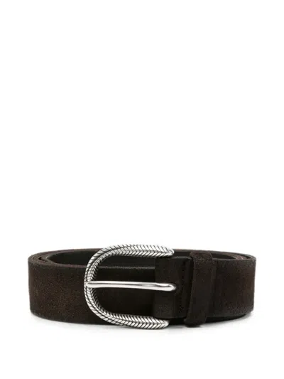 Orciani Engraved-buckle Suede Belt In Brown