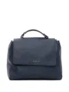 Orciani Blue Leather Bag With Flap And Top Handle In Blue