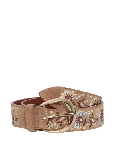 Orciani Floral Embroidered Belt In Neutral