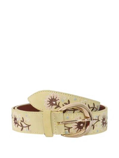 Orciani Floral Embroidered Leather Belt In Yellow