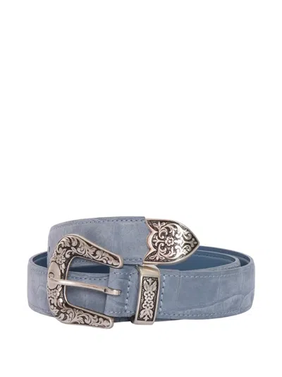 Orciani Floral-engraved Buckle Belt In Blue