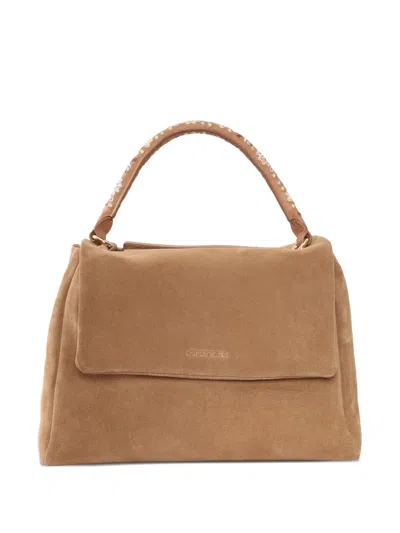 Orciani Floral-print-handle Tote Bag In Brown