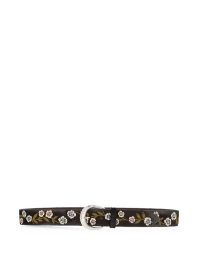 Orciani Floral-embroidered Leather Belt In Brown