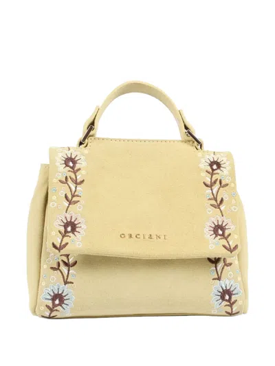 Orciani Floral-embroidered Shoulder Bag In Yellow