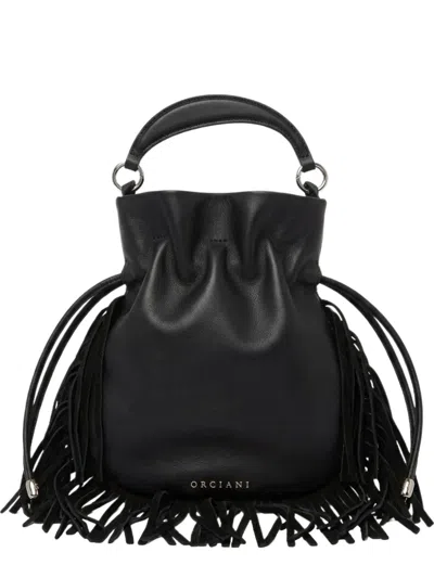 Orciani Fringed Leather Tote Bag In Black