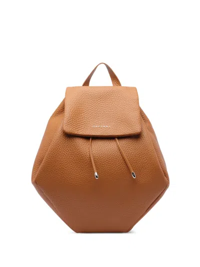 Orciani Geometric Leather Backpack In Brown