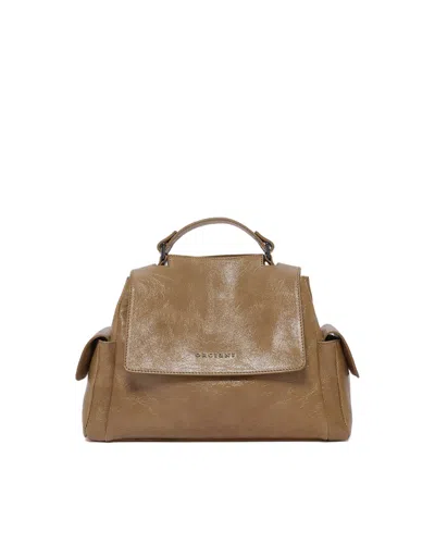 Orciani Glossy Textured Sveva Small Handbag In Brown