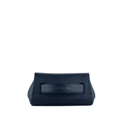 Orciani Gossip Soft Navy Grained Leather Clutch In Blue