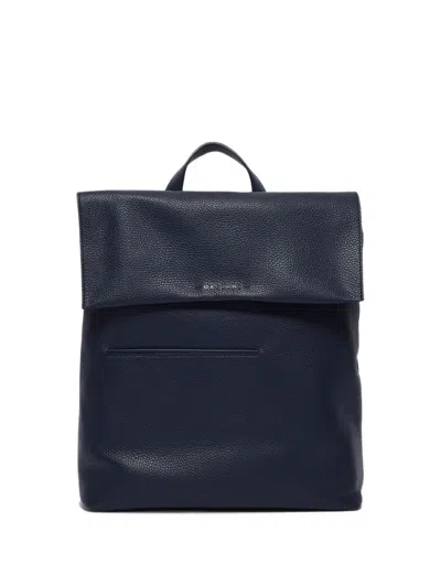 Orciani Grained Leather Foldover Backpack In Blue