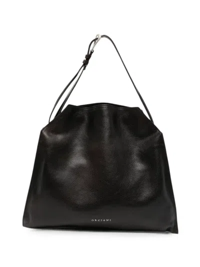 Orciani Grained Leather Tote Bag In Black