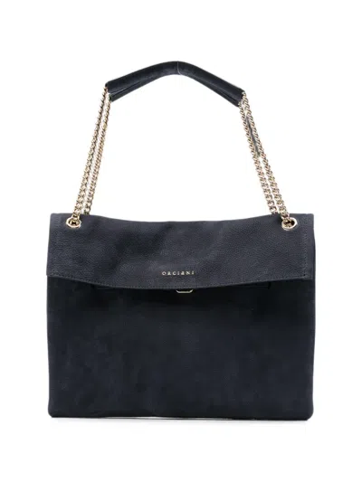 Orciani Grained-leather Chain-strap Shoulder Bag In Blue