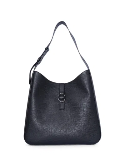 Orciani Grainy-leather Ring-detail Shoulder Bag In Black