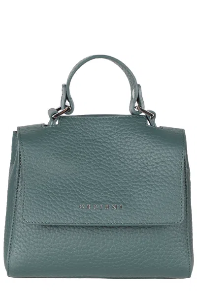 Orciani Green Sveva Soft Mini Embossed Leather Shoulder Bag In Grey