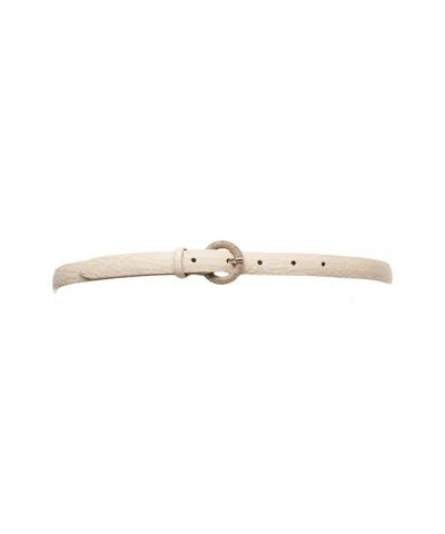 Orciani Hammered Leather Belt With Decorative Round Buckle In Neutral