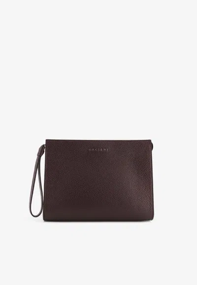 Orciani Hammered Leather Clutch In Black