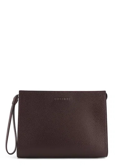 Orciani Hammered Leather Clutch With Logo On The Front In Black