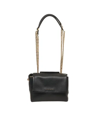 Orciani Hammered Leather Shoulder Bag With Chain And Flap Closure In Black